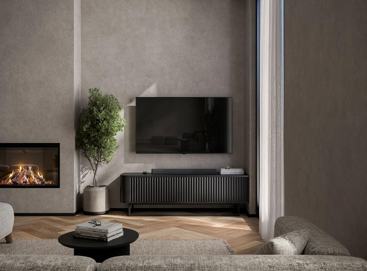 TV STOLÍK Aurora čierny matný 140 cm s kovovým rámom - čierna/zlatá, kov/kompozitné drevo (140/44/35cm) - Meble Lindner