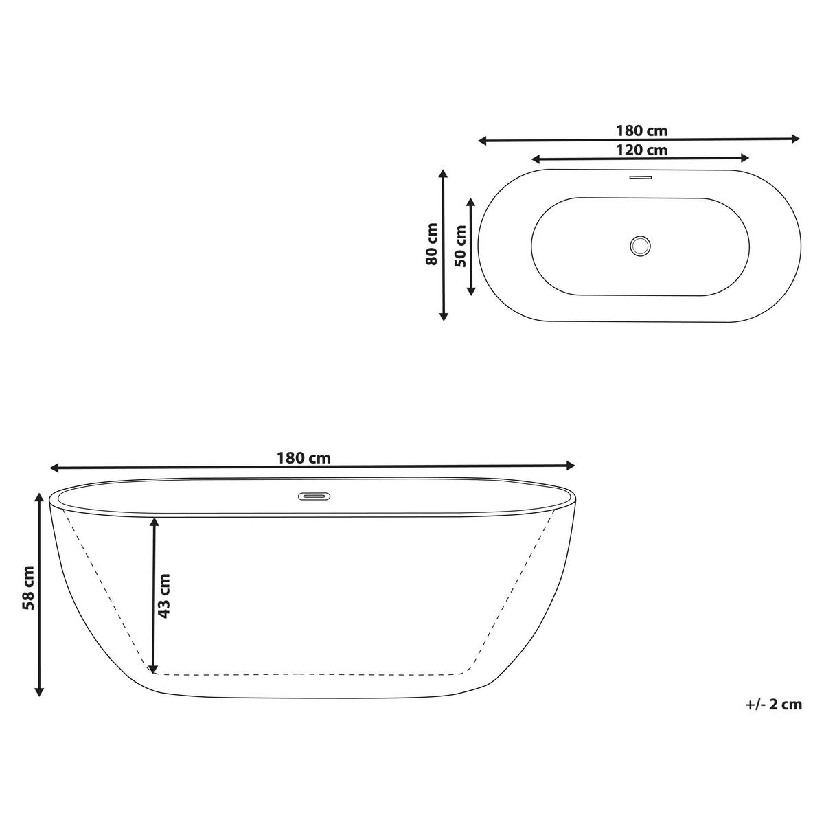 BADEWANNE FREISTEHEND 80x180x58 cm weiß Carrera - Weiß, Kunststoff (80/58/180cm) - Beliani