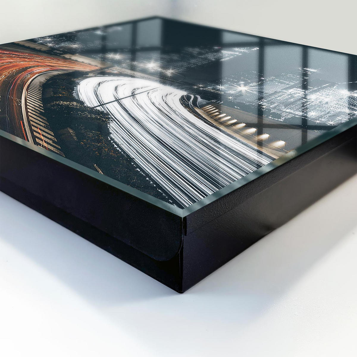 SCHLÜSSELBOX Schwarz 30x30 cm- Türöffnung nach rechts - Stadt bei Nacht - Schwarz, Metall (30/30/5cm) - TULUP
