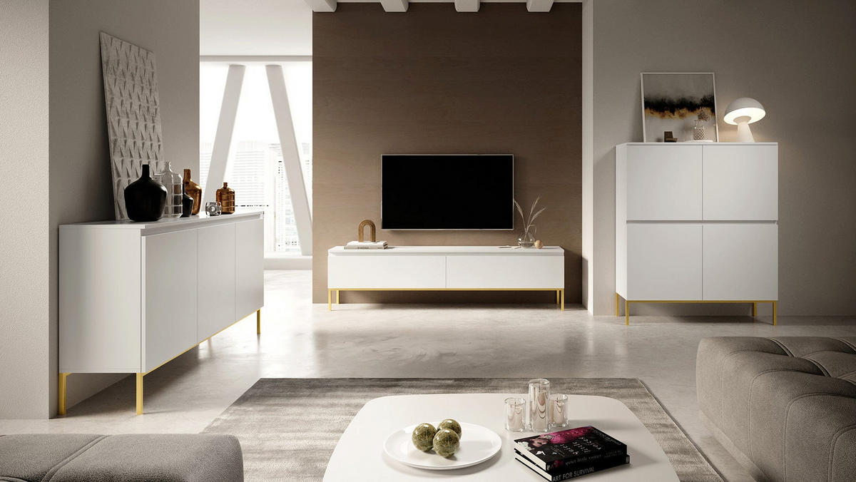 TV-LOWBOARD Bemmi Weiß auf Metallgestell 150/46/32 cm - Goldfarben/Weiß, Holzwerkstoff/Metall (150/46/32cm) - Selsey