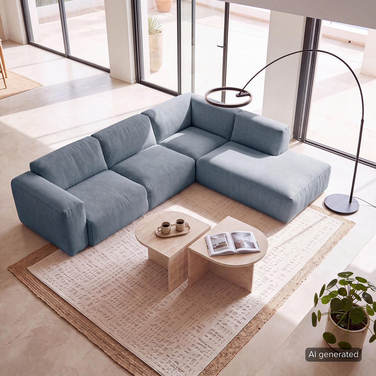 3-SITZER ECKSOFA mit Recamiere - Blaugrau/Schwarz, Kunststoff/Textil (295/231cm) - home24