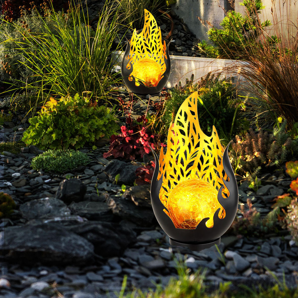 LED AUSSENLEUCHTE Metall Schwarz Gold - Schwarz, Glas (16.5/12.5/26.5cm) - Globo Lighting