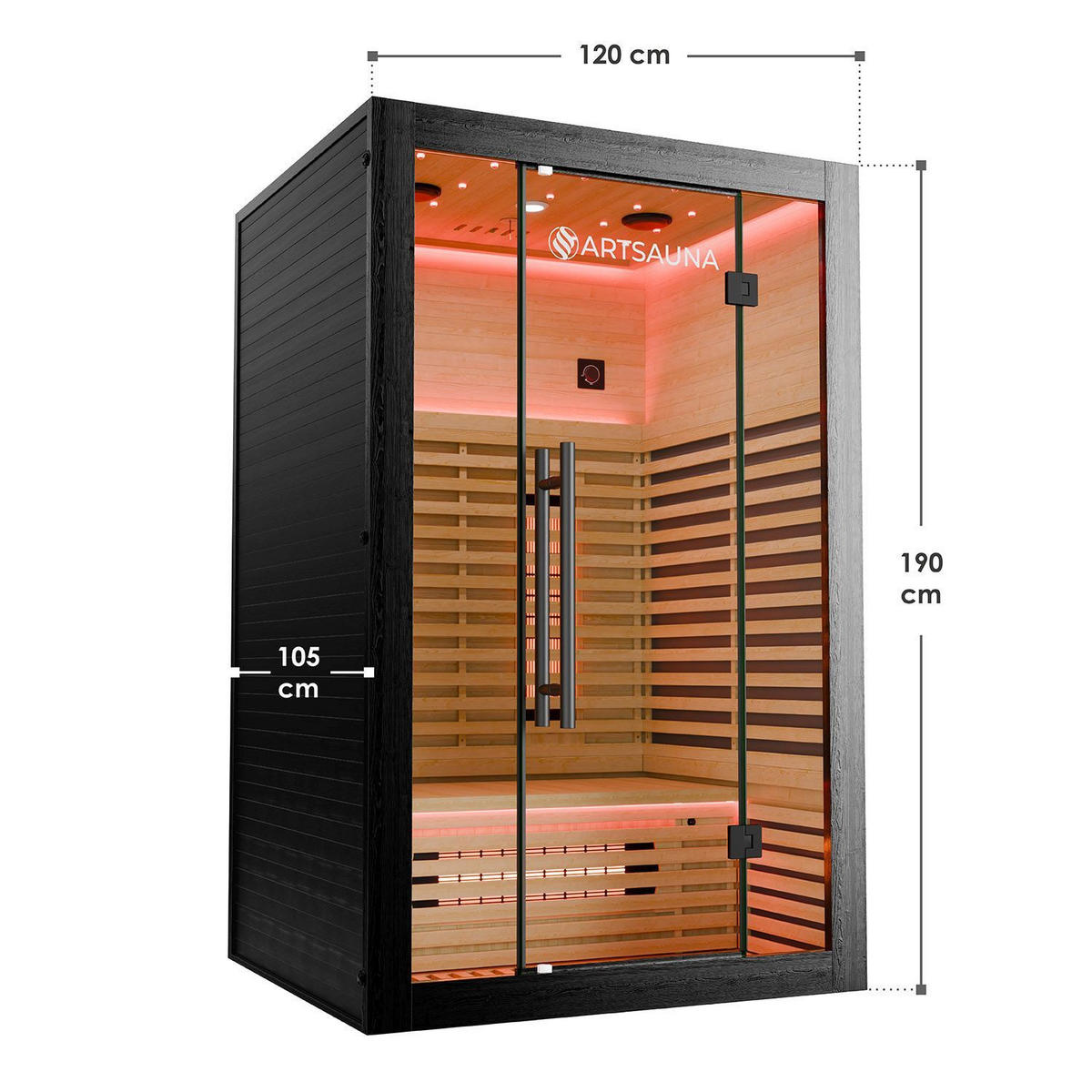 INFRAROTKABINE Trondheim120 Schwarz mit Dual-Technologie & Hemlockholz - Schwarz, Holz (105/190/120cm) - Artsauna