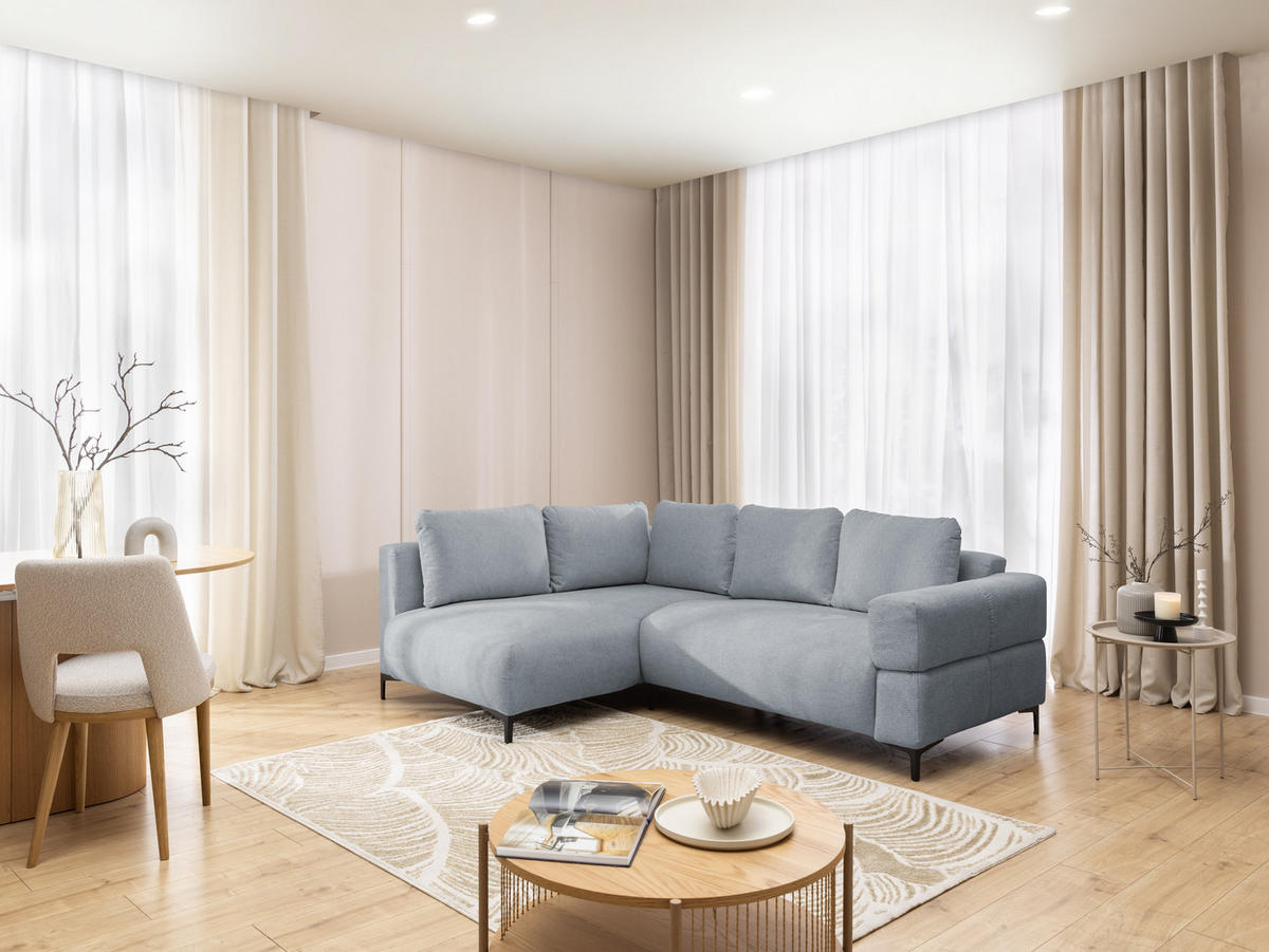 ECKSOFA Cardea in Bubble-Optik aus weichem Grau Strukturstoff mit hohem Sitzkomfort - Ottomane links - Schwarz/Grau, Holz/Textil (170/230cm) - S-Style Möbel