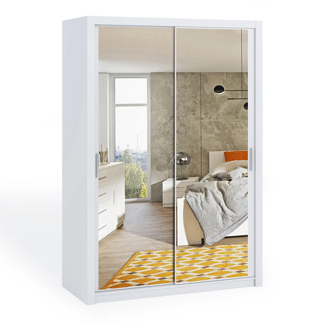SCHIEBETÜRENSCHRANK Tamiza 150/215/62 mit Spiegel - Silberfarben/Weiß, Holzwerkstoff/Kunststoff (150/215/62cm) - Ravio