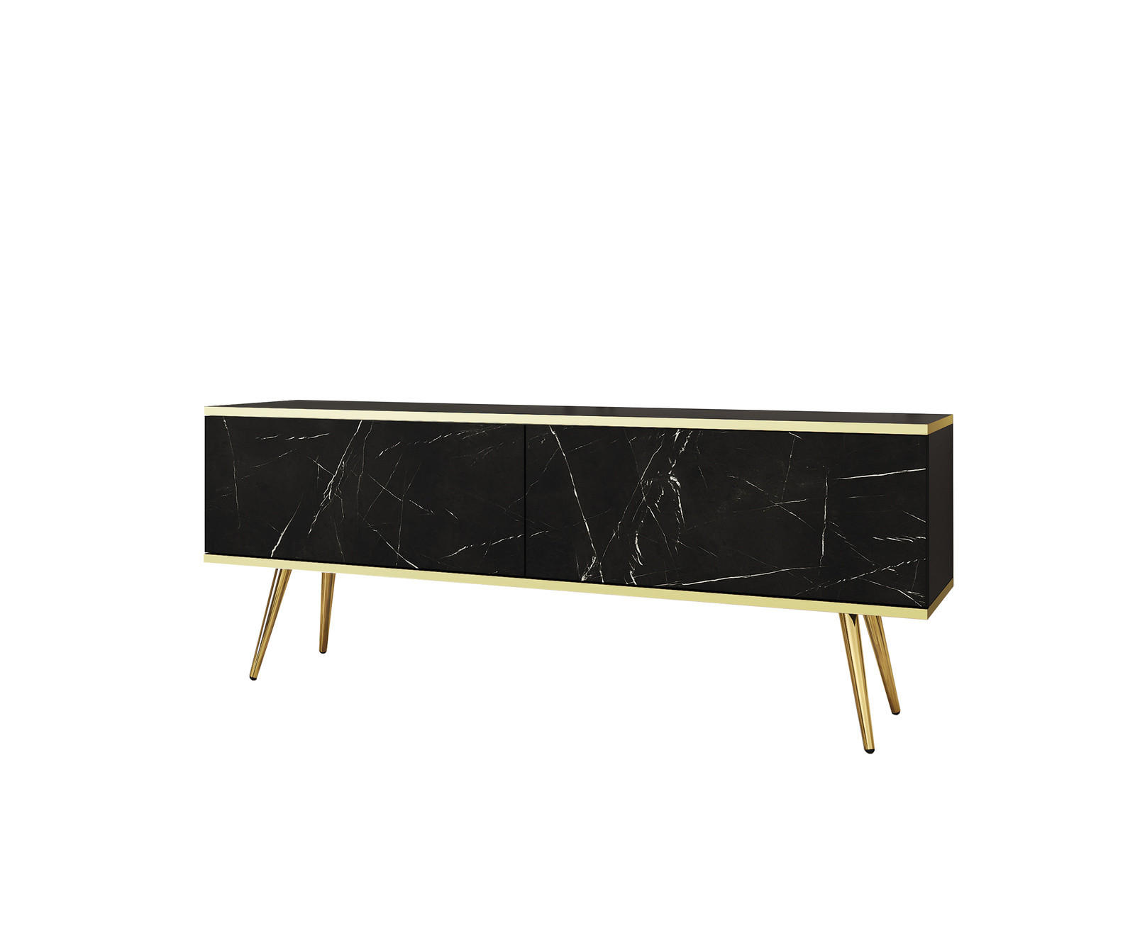 Ravio Tv-Lowboard Schwarz, Gold 135x53x32 cm