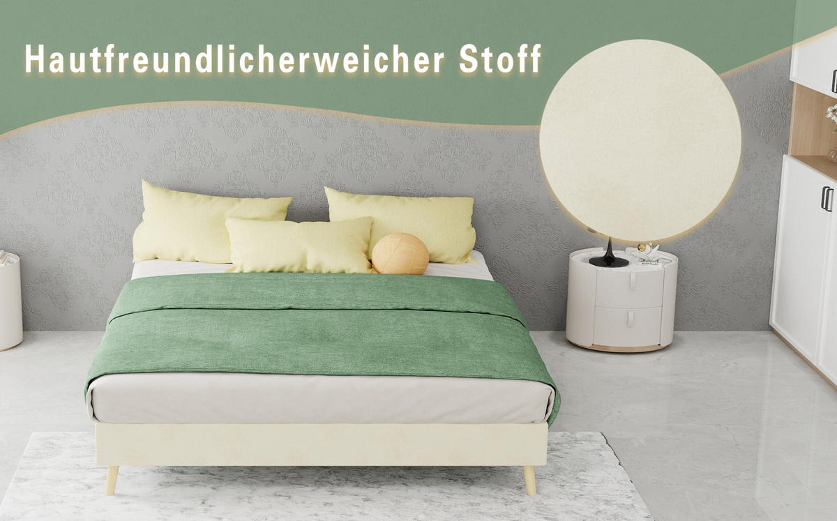 POLSTERBETT 140/200 cm mit Matratze, stabile Mehrfachstütze und modernem Design, Beige - Beige, Textil (140/200cm) - Redom