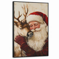LEINWAND Bilder mit Rahmen - Weihnachtsmann - Rentier - Weihnachten - 80x120 - Rotbraun, Textil (80/120cm) - MuchoWow