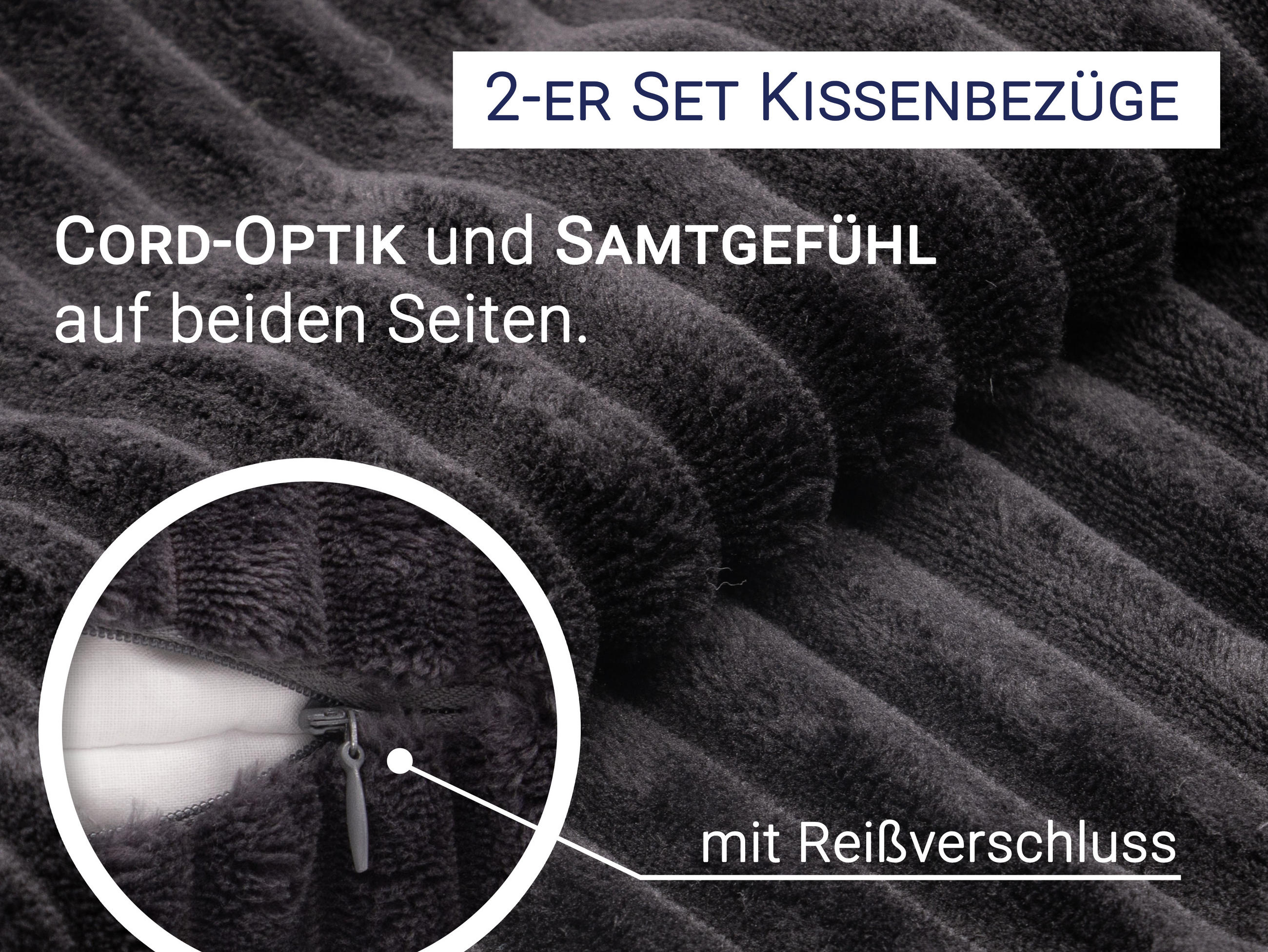 KISSENBEZUG, 2er-Set, 40 x 40 cm, 100% Polyester, Schwarz - Schwarz, Textil (40/40cm) - Zollner