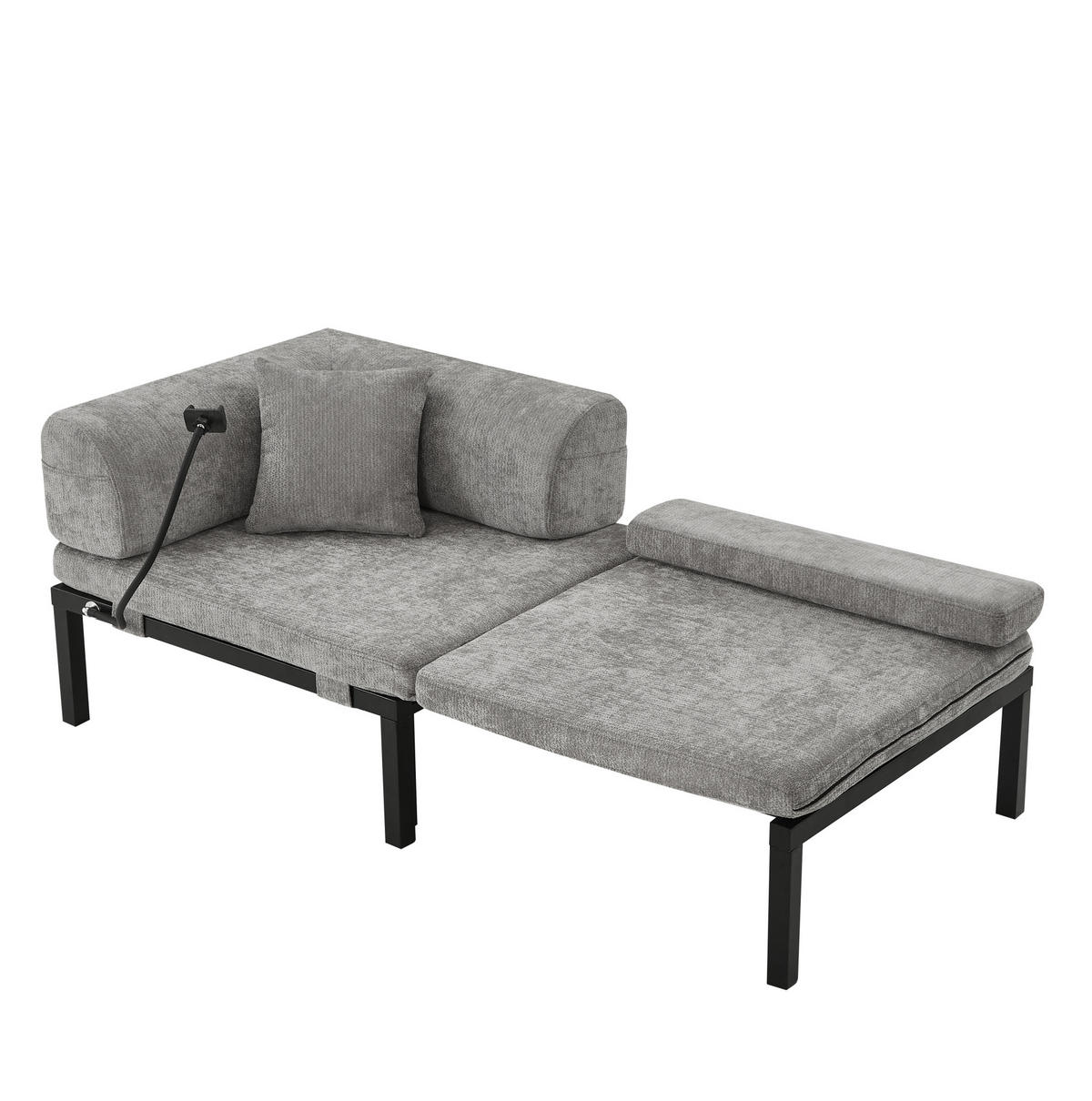SCHLAFSOFA aus Samt Hellgrau mit ausziehbarer Einzelfunktion und klappbarem, platzsparendem Design - Hellgrau, Textil (176/64/81cm) - Modfu