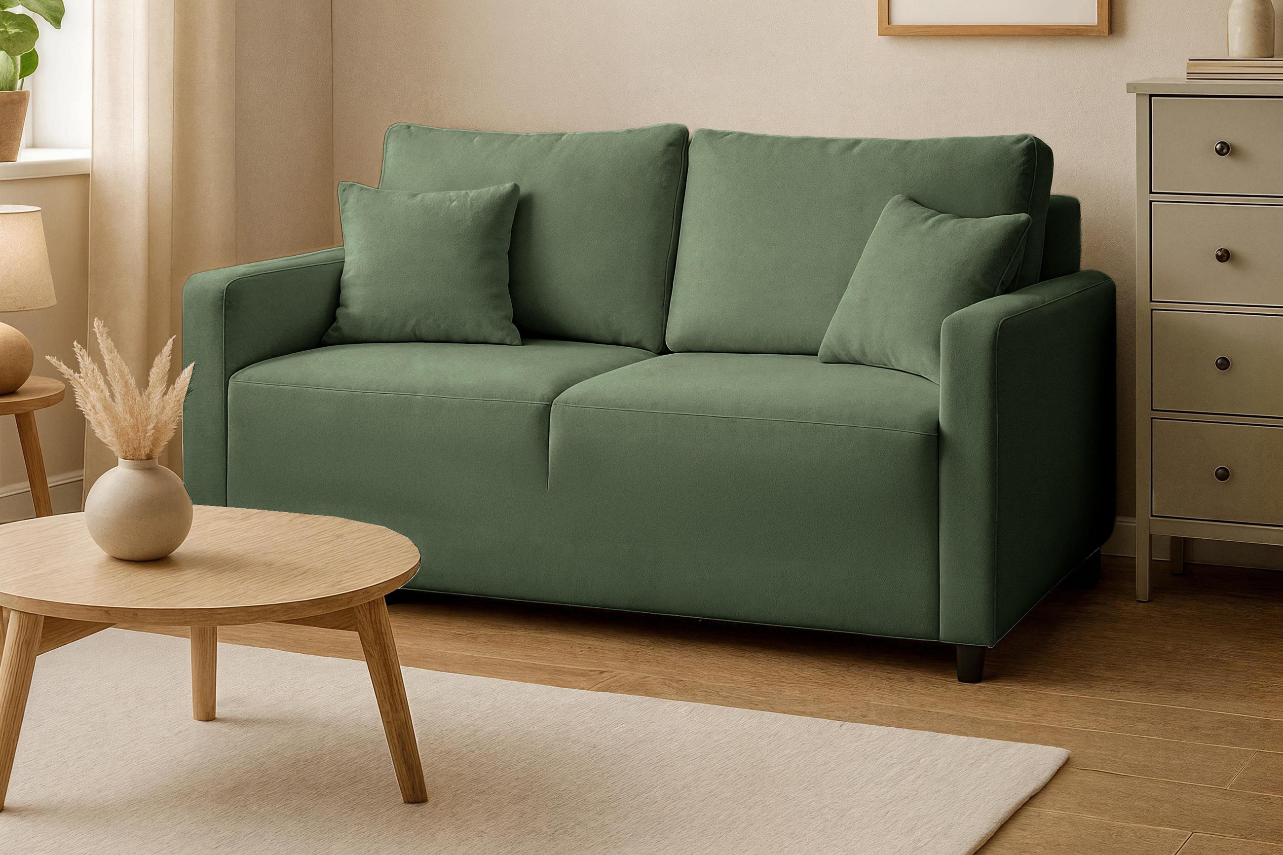 SOFA Mira Grün, Zweisitzer Sofa, mit Schlaffunktion - Grün, Holzwerkstoff/Textil (170/99/114cm) - Bettso