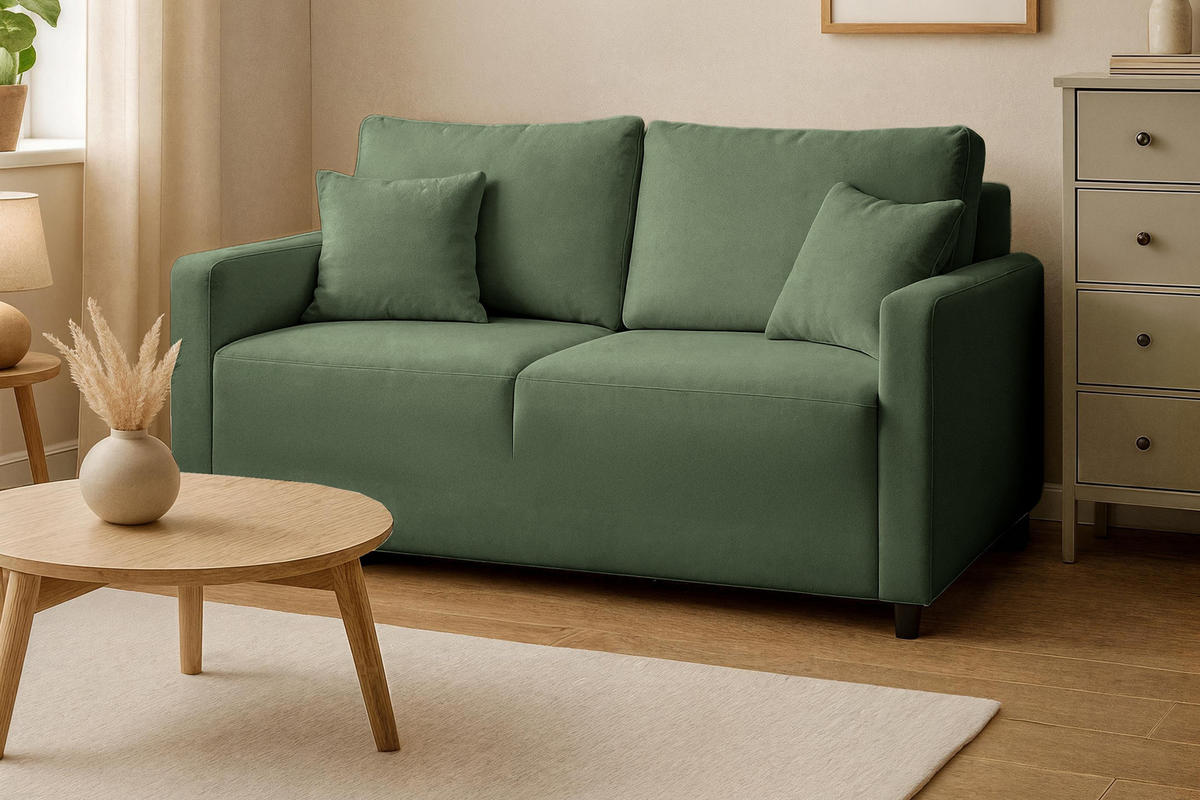 SOFA Mira Grün, Zweisitzer Sofa, mit Schlaffunktion - Grün, Holzwerkstoff/Textil (170/99/114cm) - Bettso