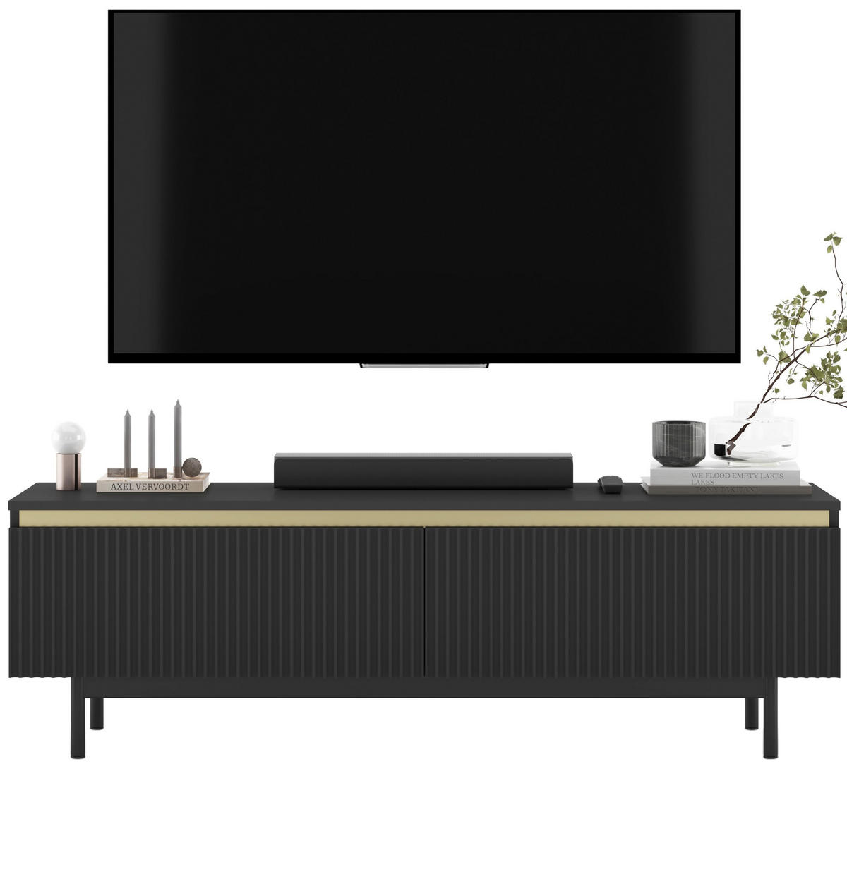 TV-SCHRANK Selene Schwarz Matt mit Metallrahmen 140 cm - Schwarz, Holzwerkstoff (140/44/35cm) - Meble Lindner