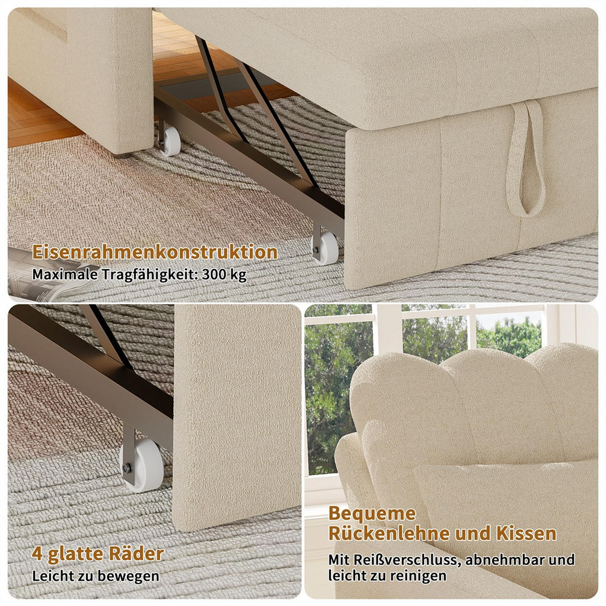 SCHLAFSESSEL mit klappbarem Ablagetisch und Seitentasche - Beige - Beige, Textil (85/86/108cm) - DELFA