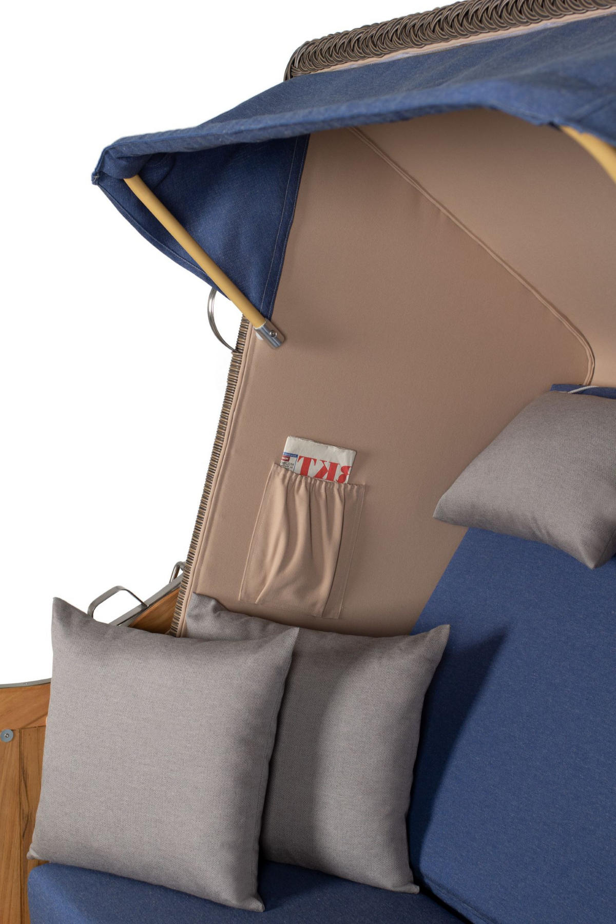 STRANDKORB Komplettset: Schaalsee Teak - PE grau - Modell 595 - Blau/Grau, Holz/Kunststoff (125/170/80cm) - bene living