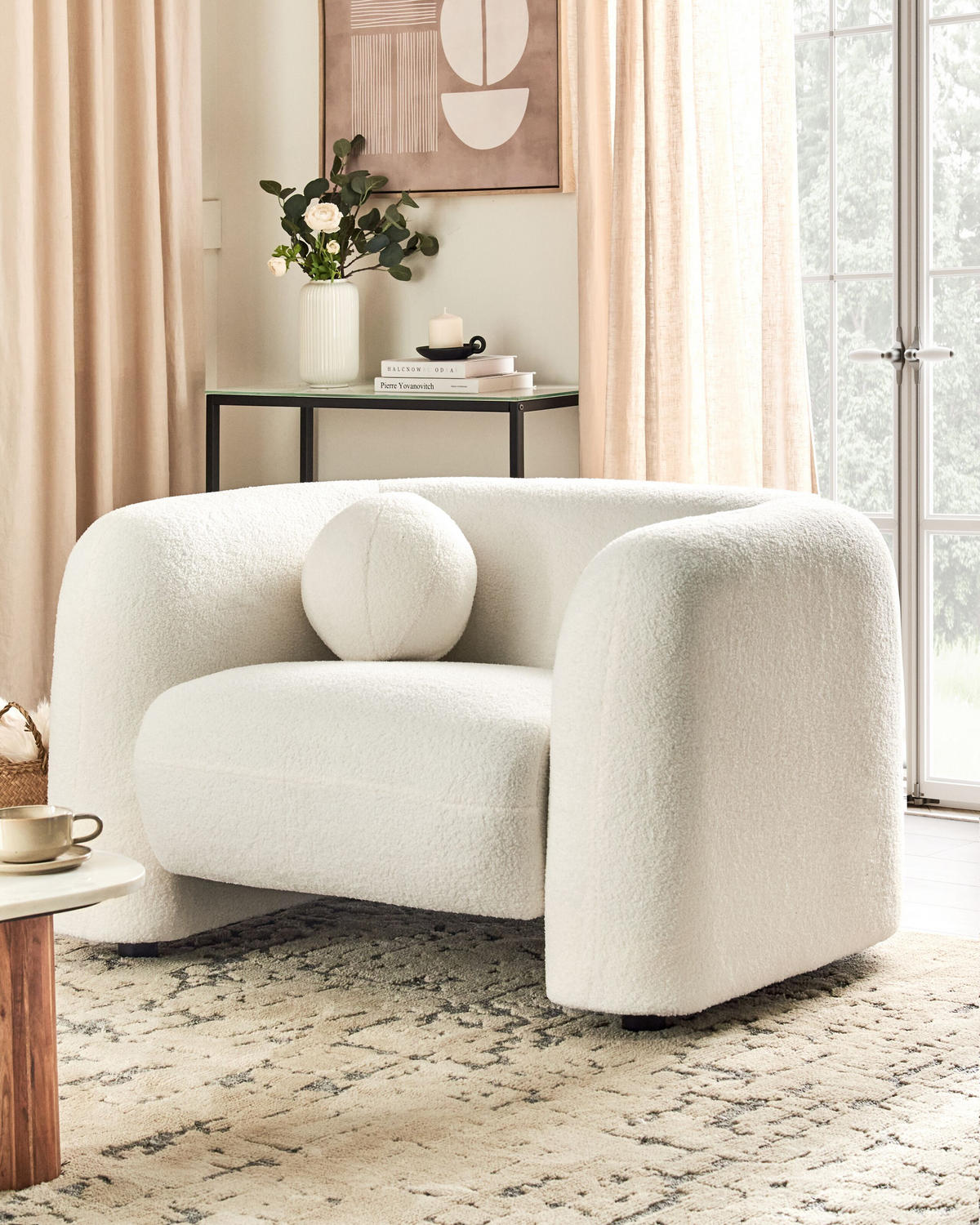 SESSEL Bouclé Weiß Leiren - Weiß, Textil (111/73/83cm) - Beliani