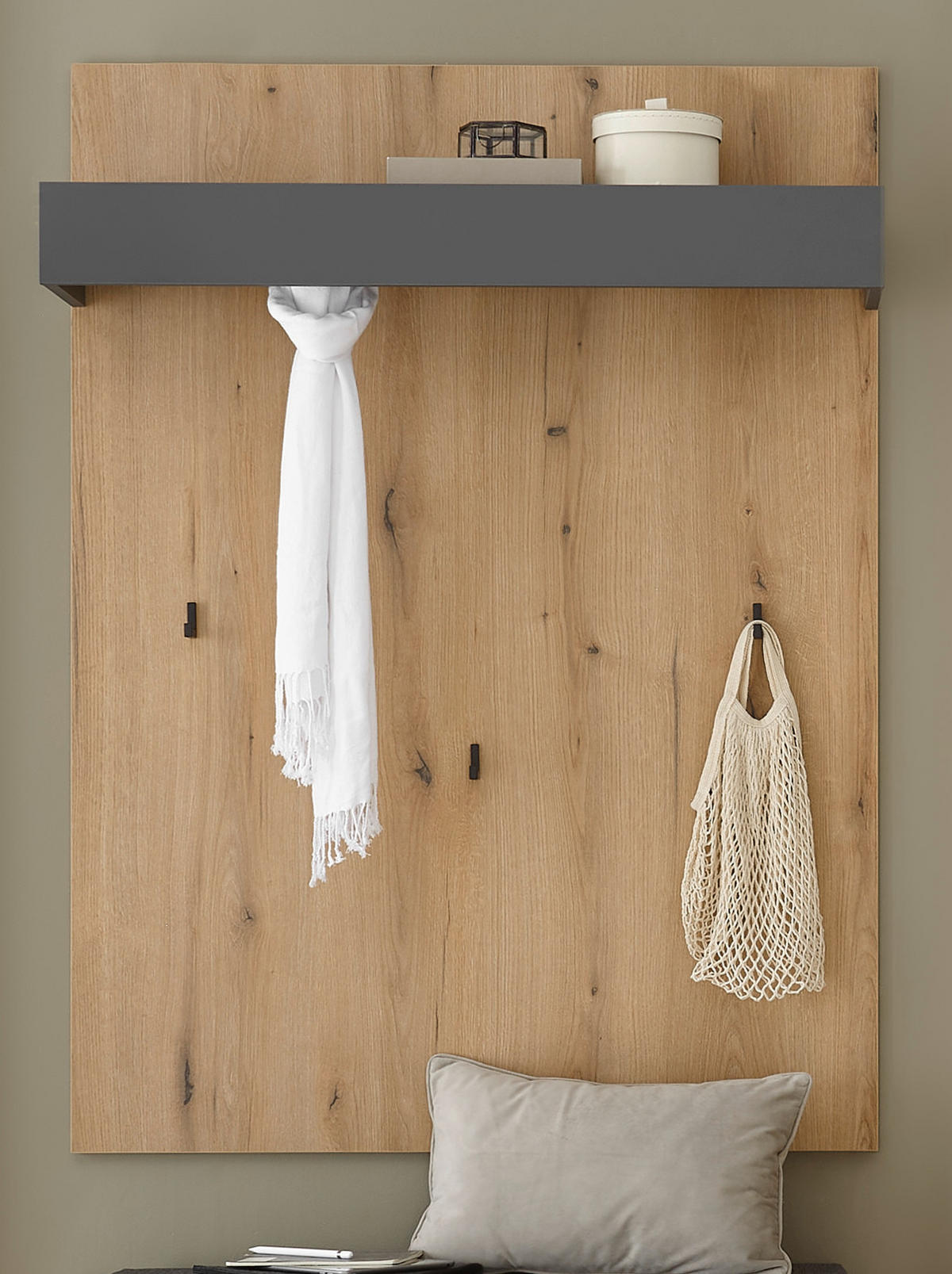 GARDEROBENPANEEL Evoke Eiche, grau 100 x 135 cm, Wandgarderobe mit Kleiderstange - Eichefarben/Grau, Holzwerkstoff/Metall (100/135/25cm) - Furn.Design