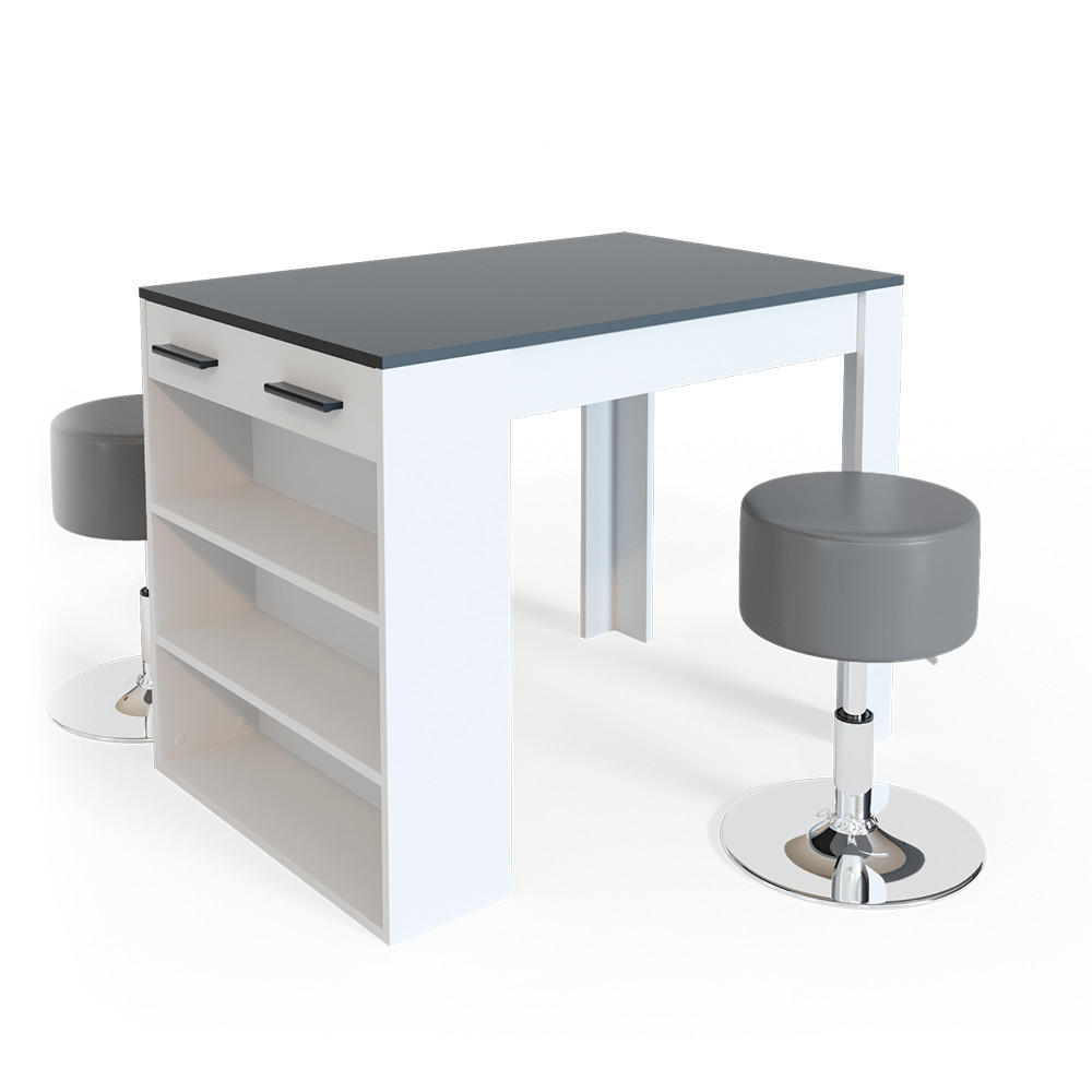 ESSTISCH-SET Repose Anthrazit/Weiß 67 x 100 cm mit 2 Hockern - Anthrazit/Weiß, Holzwerkstoff (67/77.5/100cm) - Vicco