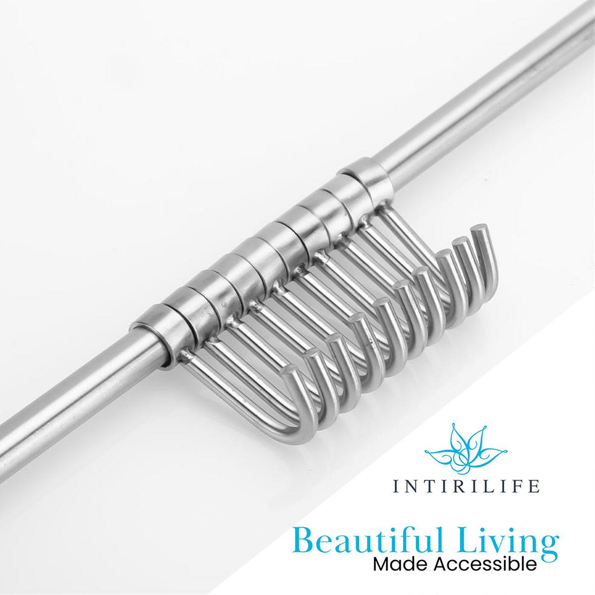 KÜCHEN HÄNGELEISTE mit 10 Haken - Silberfarben, Metall (3.4/2.2/52.6cm) - Intirilife