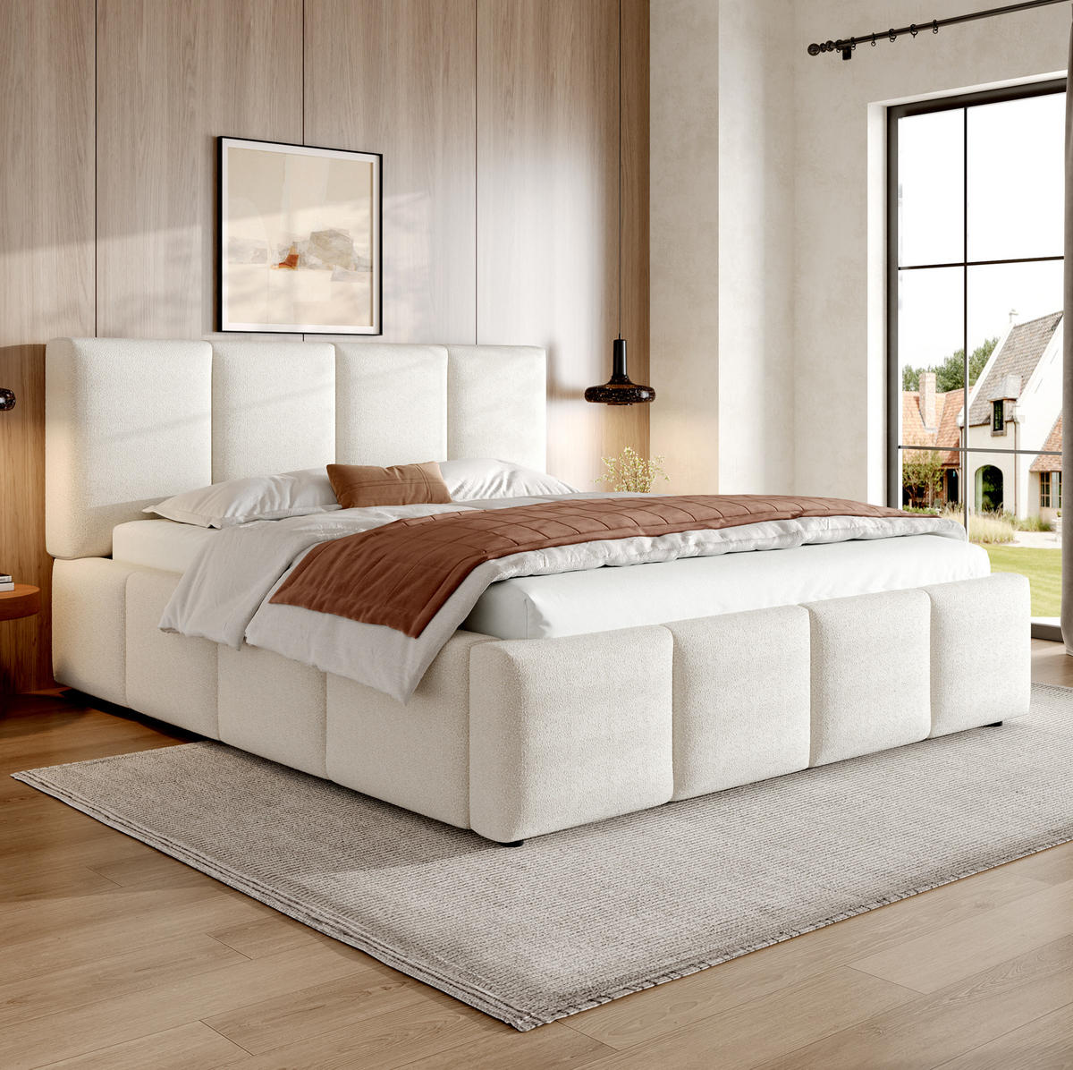 POLSTERBETT mit Lattenrost 160x200 cm Bouclé Beige - Beige, Holz (160/200cm) - Meubliv