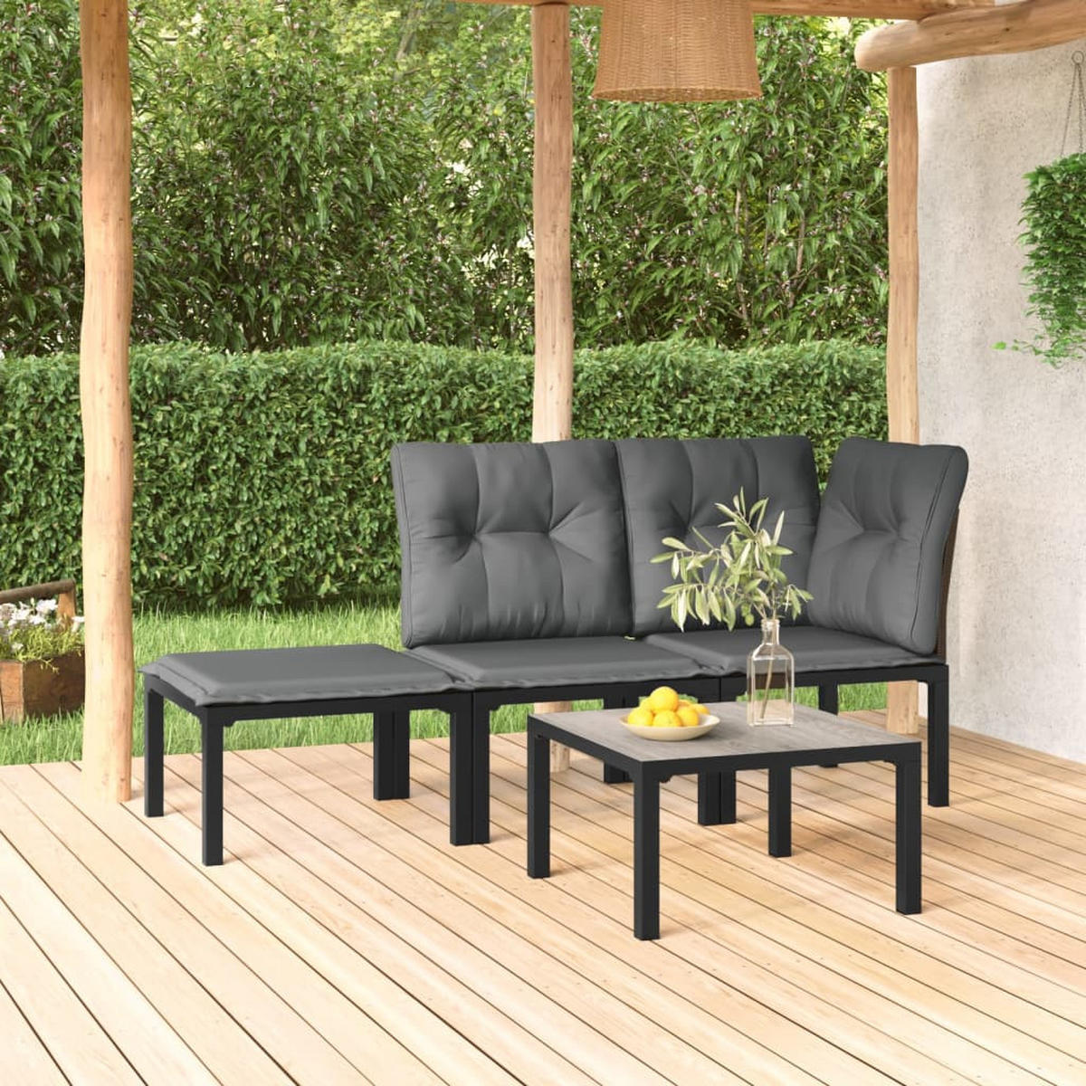 GARTEN-LOUNGE-SET 4-TLG. Schwarz Und Grau Poly Rattan - Schwarz, Kunststoff - vidaXL