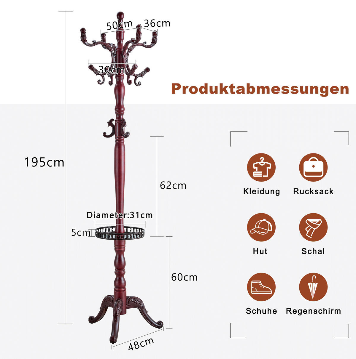 KLEIDERSTÄNDER mehrstöckig ca. 195 cm Massivholz Walnut - Braun, Metall (45/195/45cm) - Beauniv