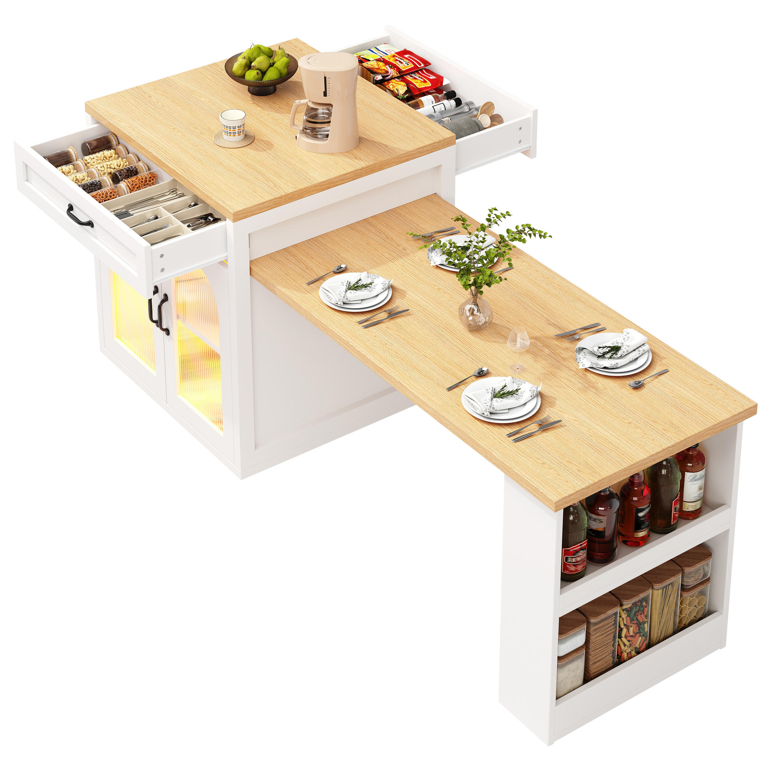 BUFFET 196/59/94 cm weiß aus MDF mit LED - Weiß, Holzwerkstoff (196/94/59cm) - OKWISH