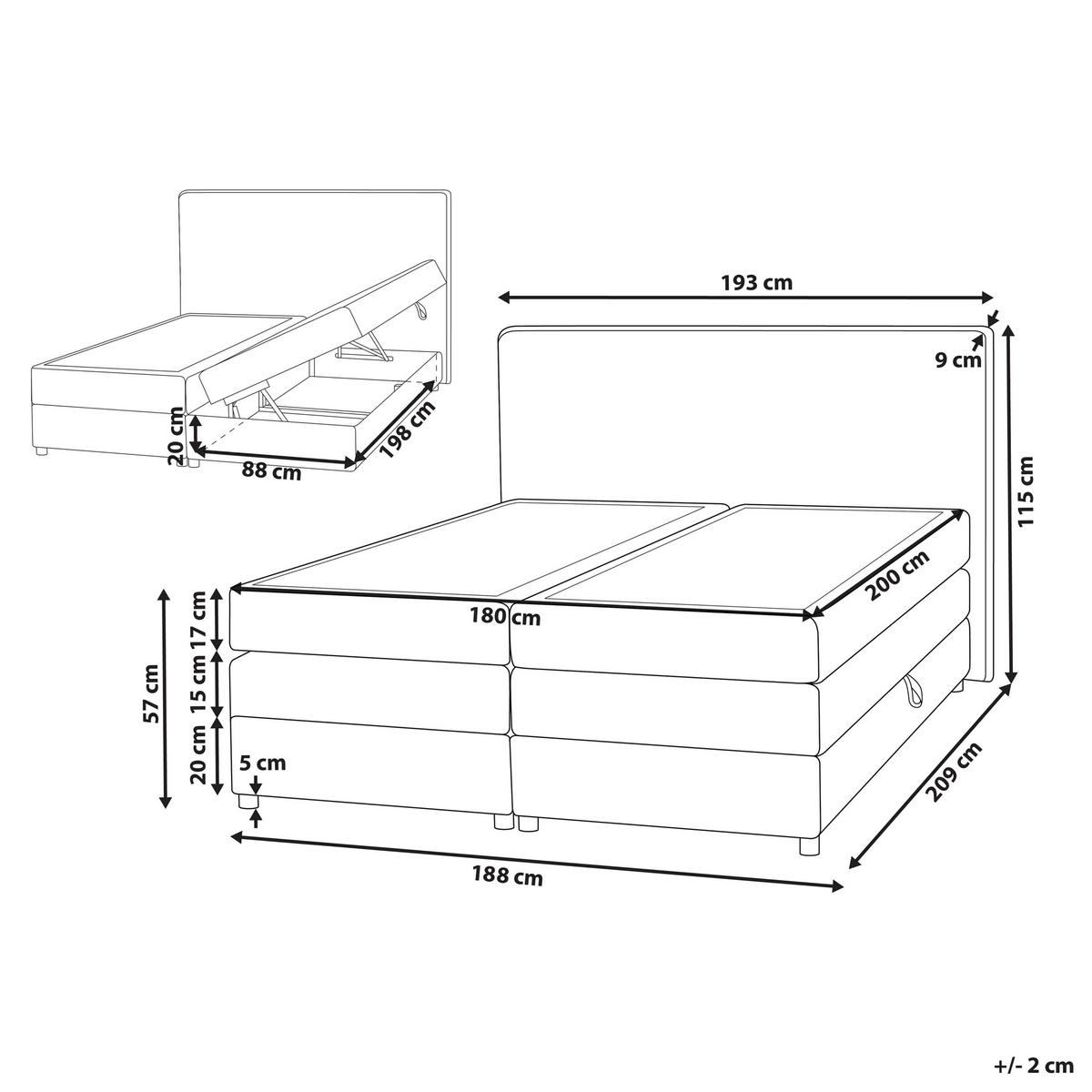 BOXSPRINGBETT 180x200 cm Beige Minister - Beige, Textil (180/200cm) - Beliani