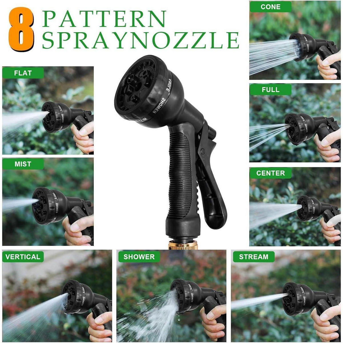 GARTENSCHLAUCH flexibel 30m mit 8 Sprühmustern und Messingadaptern - Schwarz, Kunststoff (28cm)