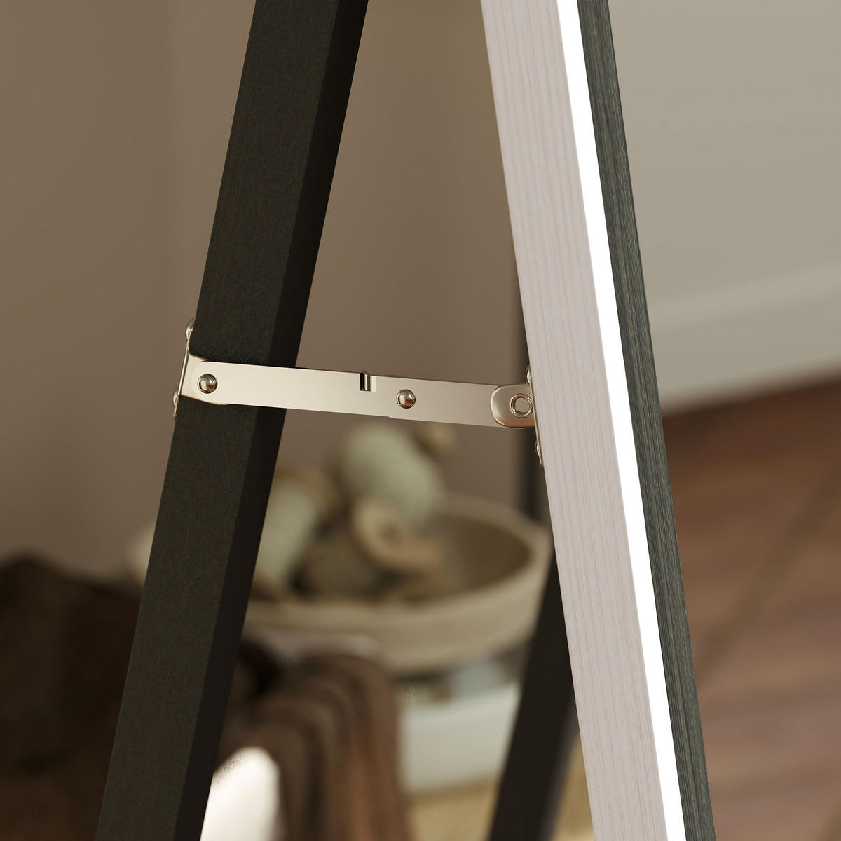 GANZKÖRPERSPIEGEL, 162,6 x 53,5 cm Standspiegel mit Ständer, Grau+Weiß - Weiß/Grau, Glas (53.3/162.6/2.5cm) - HOMCOM