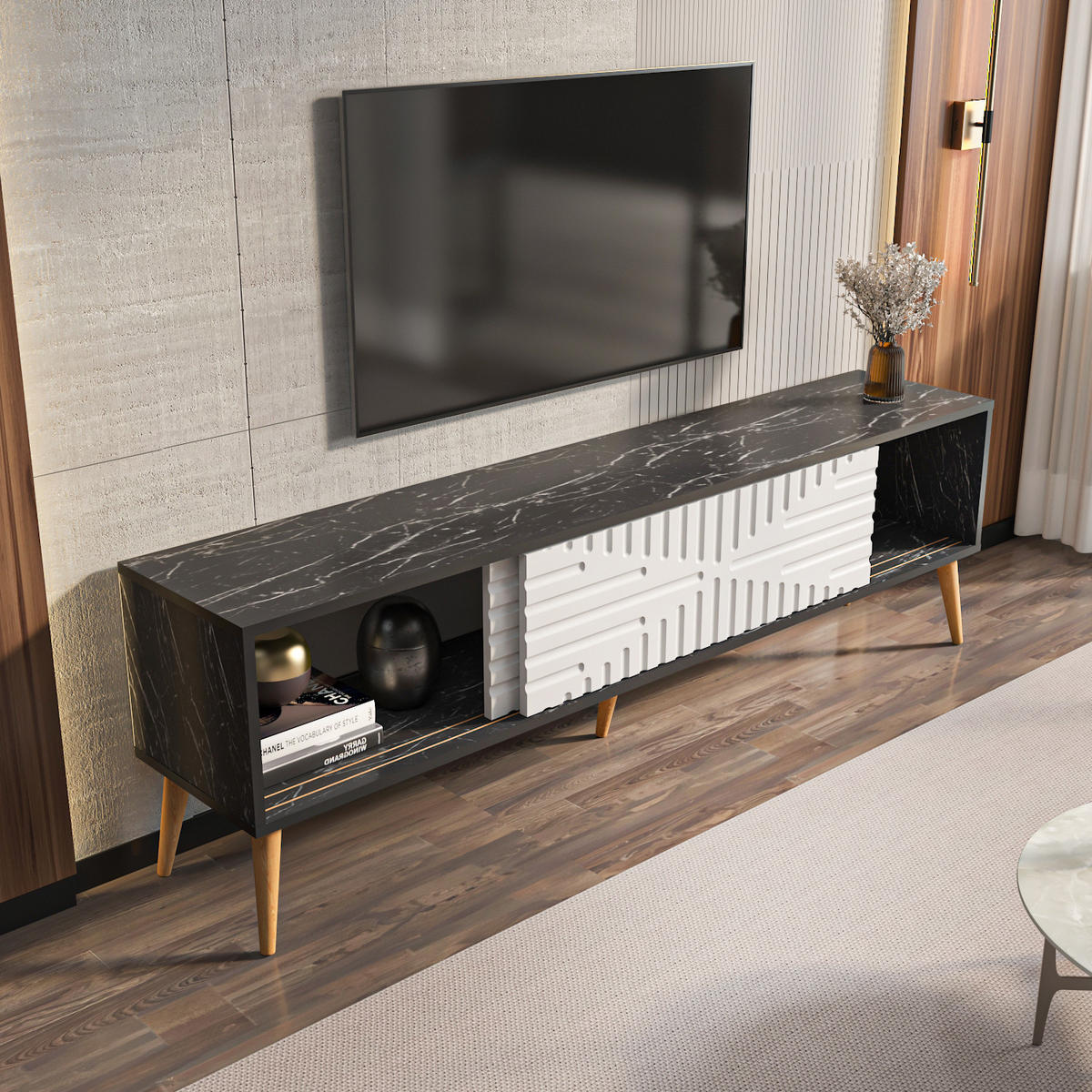 TV-LOWBOARD Riso - Robinienfarben/Weiß, Holzwerkstoff (180/54/35cm) - Decorotika