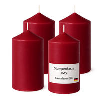 STUMPENKERZEN Ø8cm x 15cm Rubinrot (4er Pack) - Rot, Naturmaterialien (15cm) - HS Candle