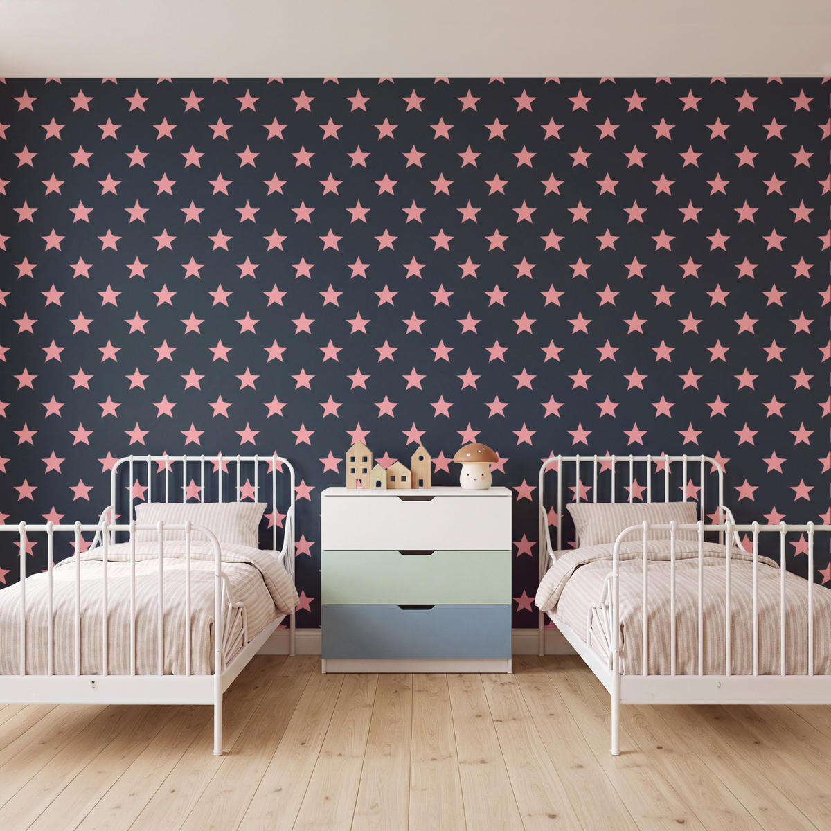 KINDERTAPETE - Muster - Sterne - Rosa - 400x260 cm - Anthrazit, Papier (400/260cm) - OnlyWow