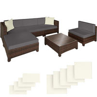 RATTANLOUNGE ,mit Sicherheitsglasplatte,schwarz/braun - Schwarz/Braun, Kunststoff - tectake