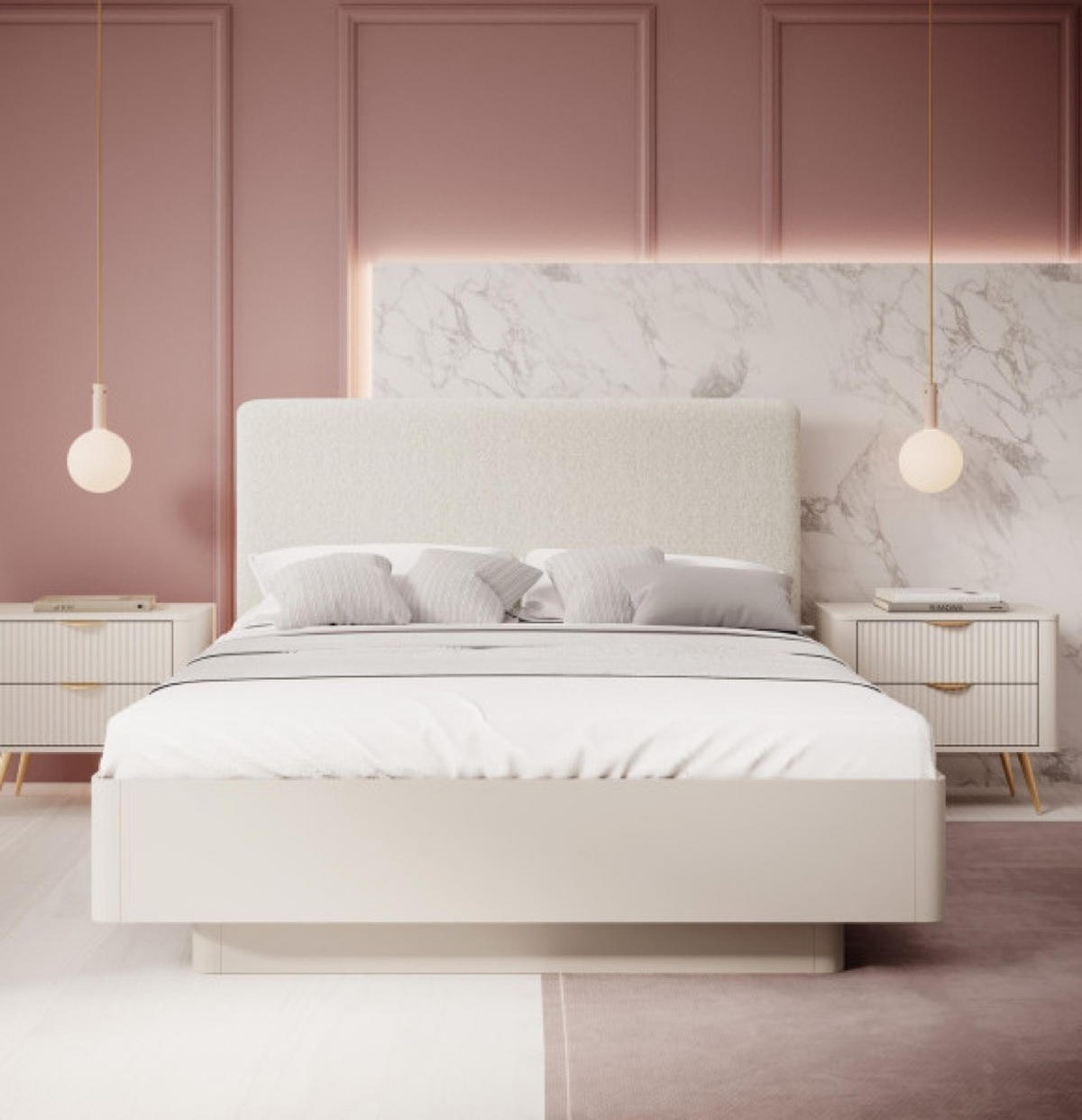 BETT Beige LENA Mit Kopfteil Holzrahmen 160 cm Mit Bettkasten - Beige, Textil (160/200cm) - Sepro Meble