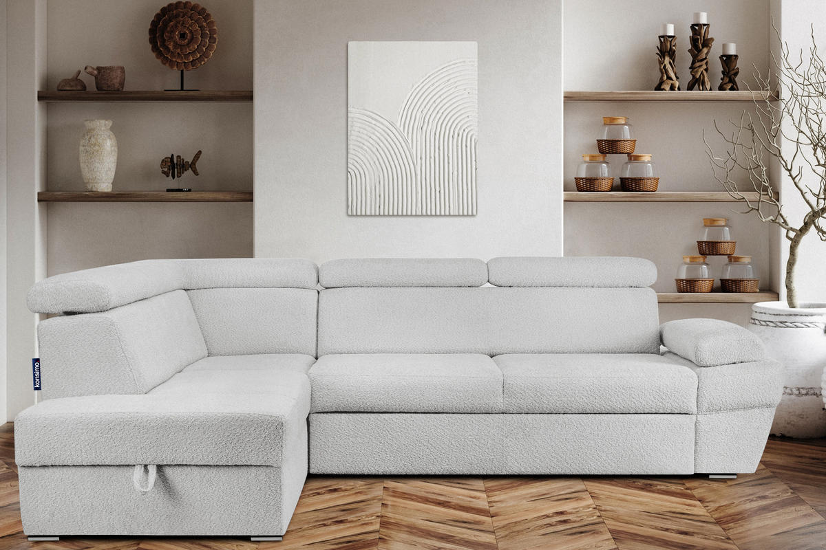 SCHLAFECKSOFA RATLO links 4/5-Sitzer mit Bettkasten, Grau - Silberfarben/Hellgrau, Textil (270/190cm) - KONSIMO®