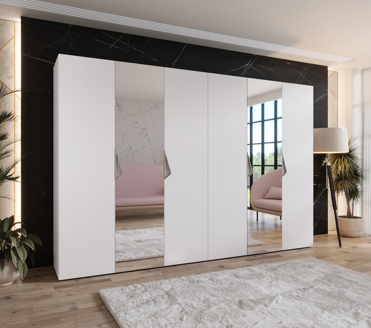 DREHTÜRENSCHRANK 202/300/52 6-türig - Beige/Weiß, Holz/Metall (300/202/52cm) - Abiks Möbel