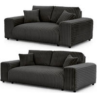 SITZGARNITUR 3+2 Mollis Dunkelgrau Plüschcord - Dunkelgrau/Schwarz, Holz/Kunststoff (213/79/108cm) - S-Style Möbel