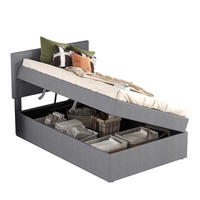 POLSTERBETT 90/200 cm Grau aus Leinen und MDF mit Stauraum - Grau, Holzwerkstoff (90/200cm) - OKMYHOME