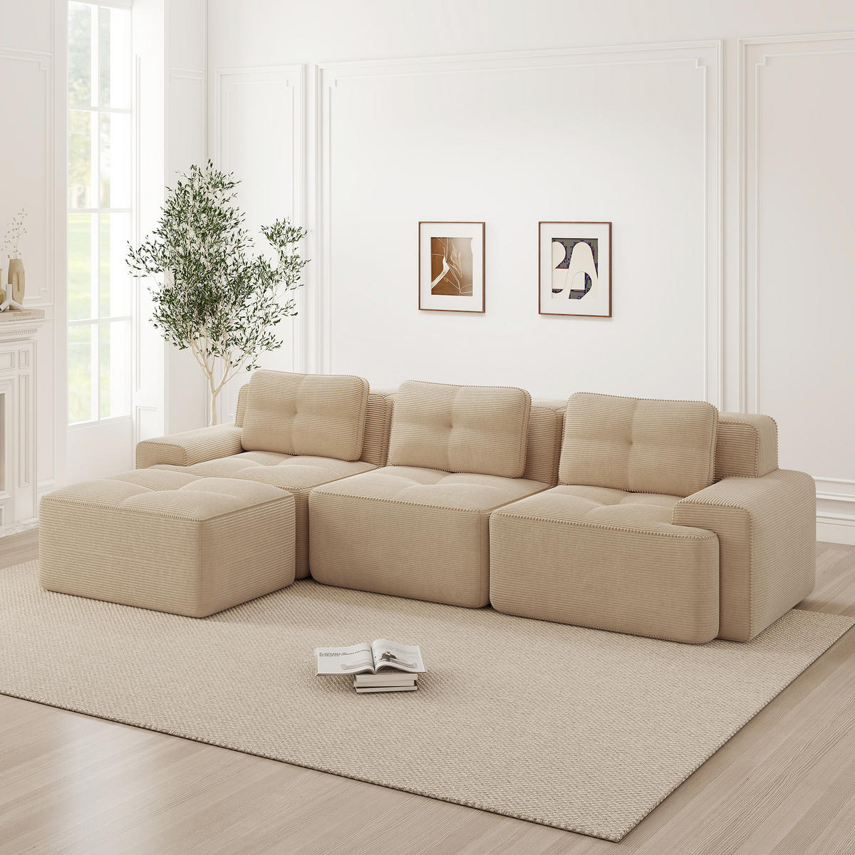 3-SITZER ECKSOFA Cord Beige ohne Montage - Beige, Textil (293/177cm) - WISHDOR