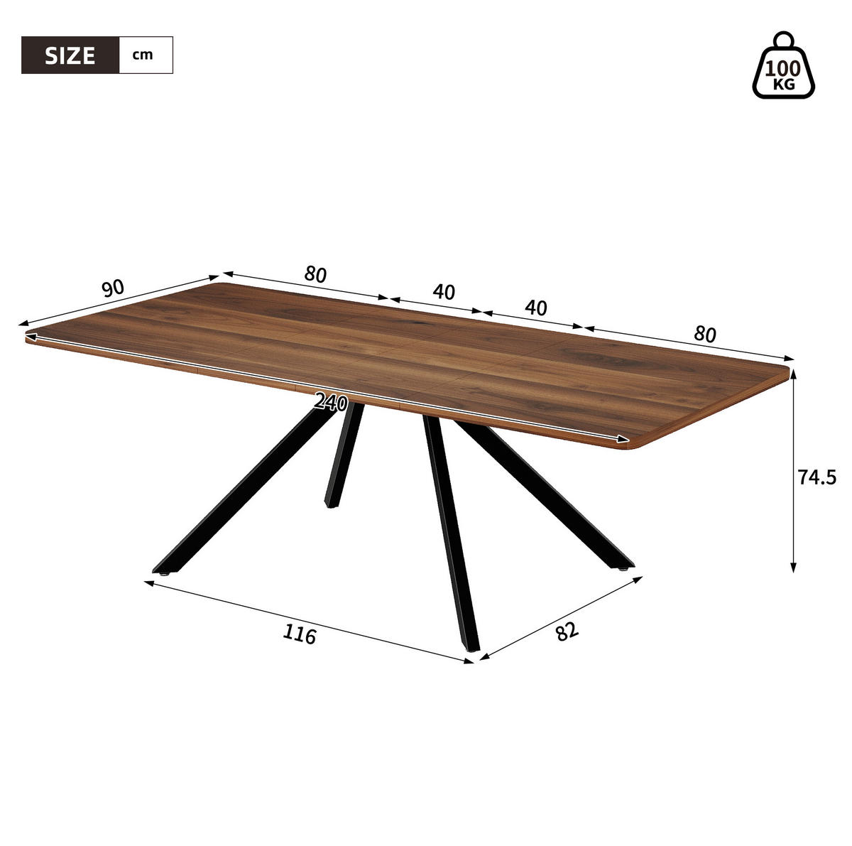 ESSTISCH 160/200/240/90 cm in Walnussfarben aus MDF ausziehbar - Walnussfarben, Holzwerkstoff (240/90/74.5cm) - Flora Grace