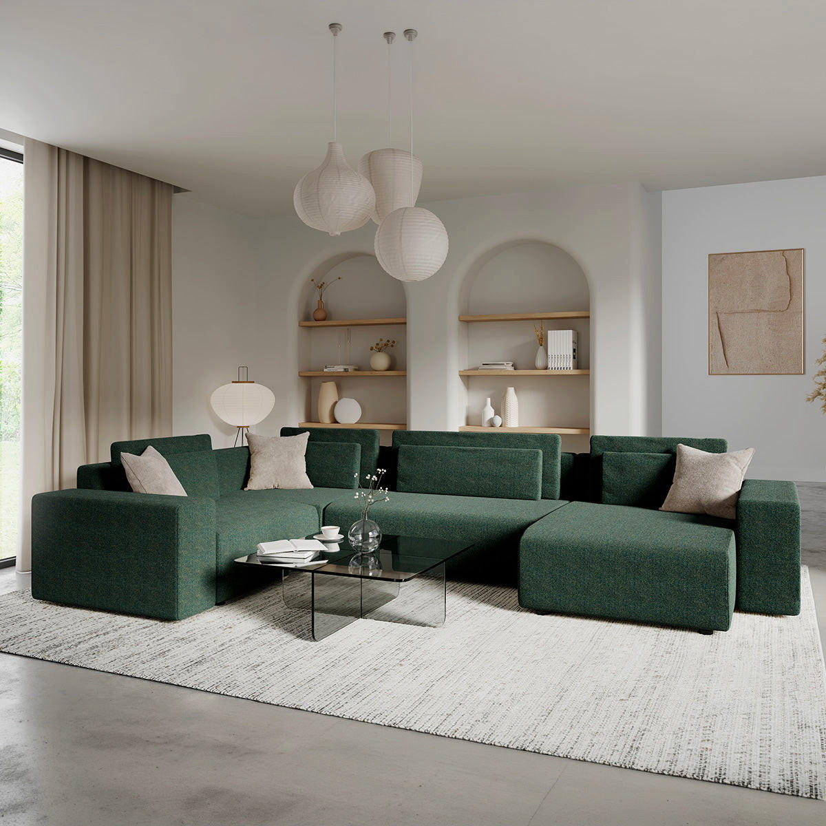 PANORAMASOFA Lorenzo 5 Sitzplätze Grün - Grün, Holz (378/85/236cm) - Petits-meubles