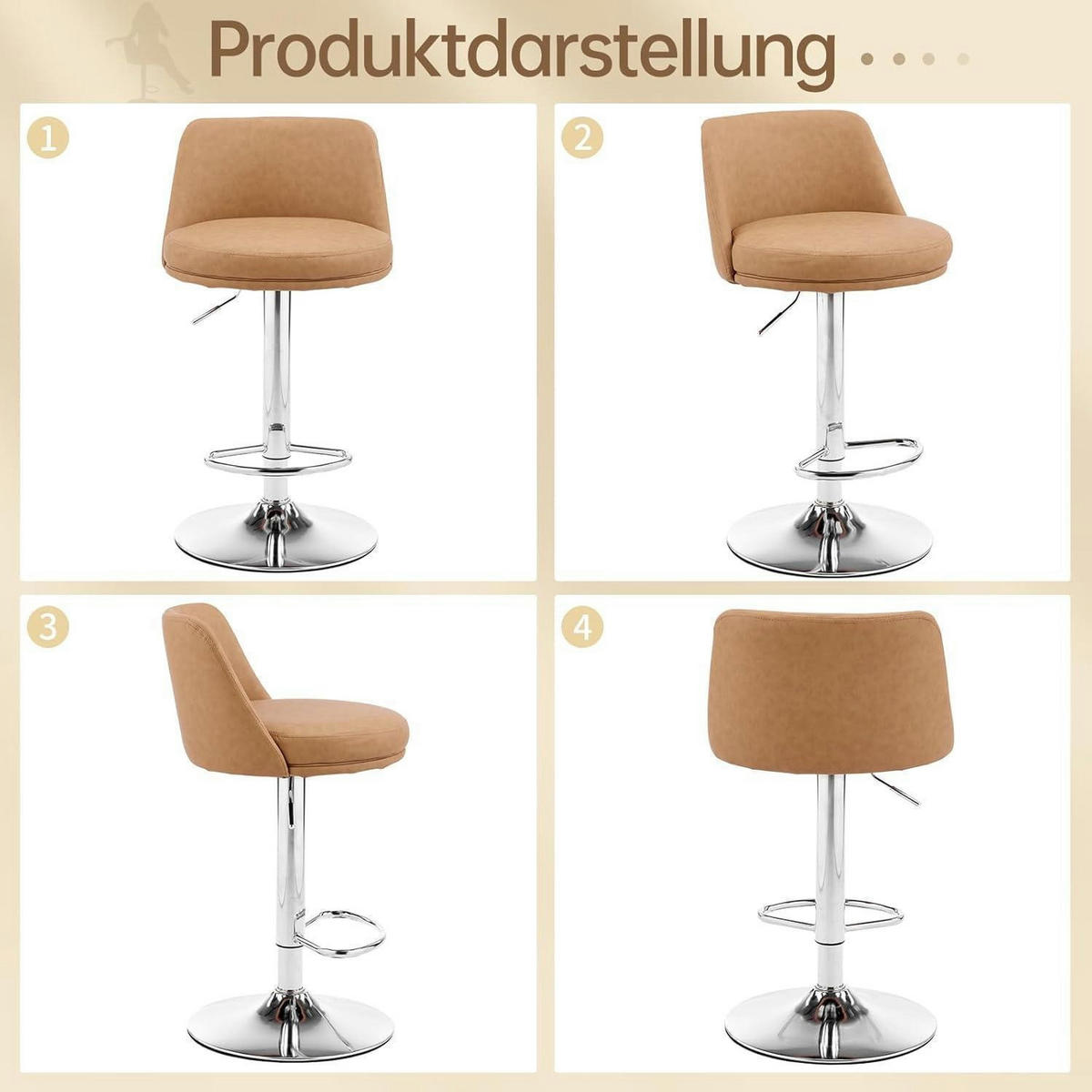 BARHOCKER 2er Set Höhenverstellbar PU-Leder Braun - Braun, Kunststoff (48/85/45cm)