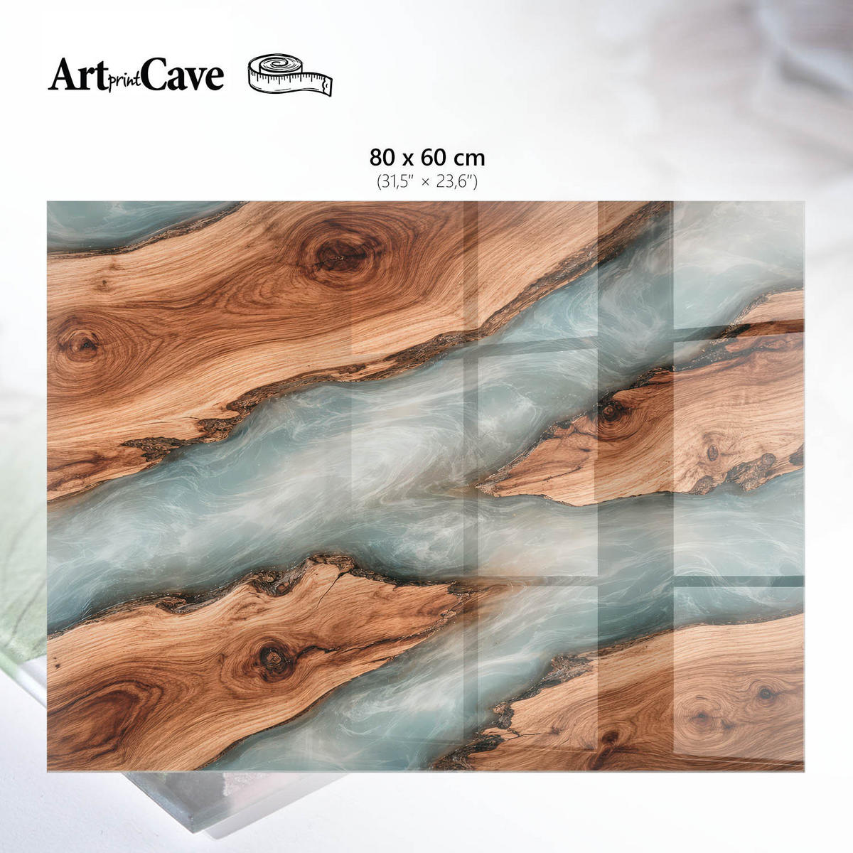 GLASPLATTE 80x60 cm – Fluss aus Holz - Beige, Glas (0.4/80/60cm) - ArtPrintCave