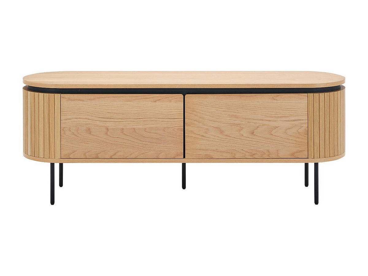 TV-MÖBEL mit 2 Türen - Eichenfurnier & Metall - Holzfarben hell & Schwarz - CARDIONA - Schwarz, Metall (150/55/40cm) - Vente-Unique