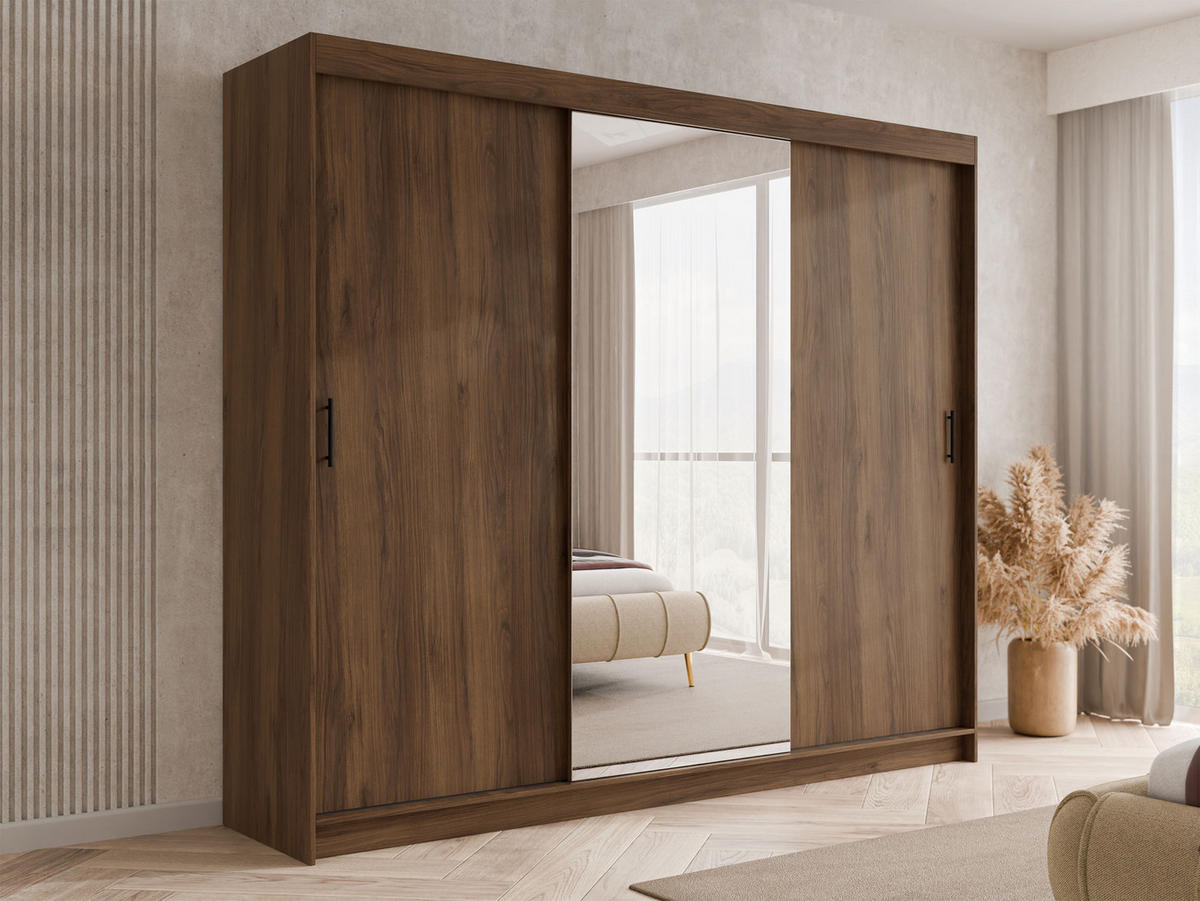 SCHIEBETÜRENSCHRANK Infinity II 250 - Nussbaumfarben/Schwarz, Holzwerkstoff/Kunststoff (250/200/58cm) - MIRJAN24
