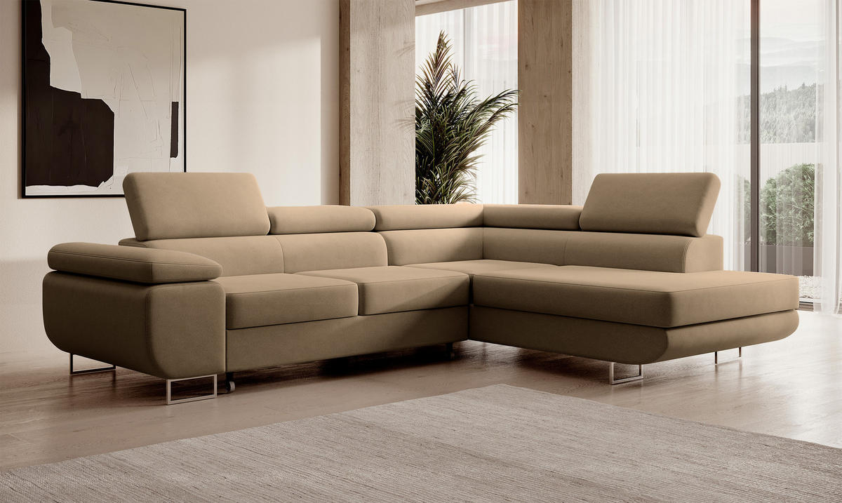 ECKSOFA Stevil Beige Velours - Beige/Silberfarben, Textil/Metall (275/203cm) - Selsey