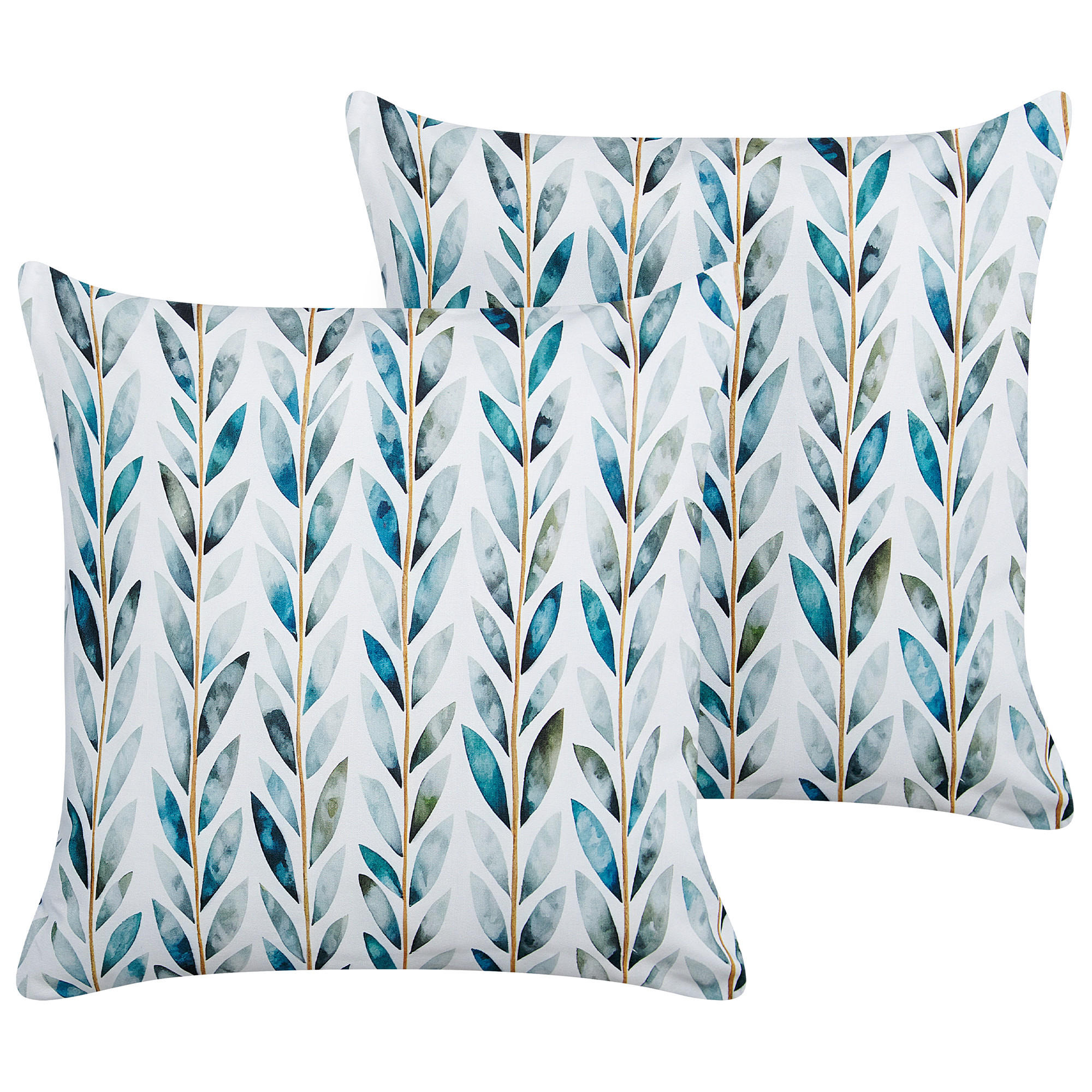 GARTENKISSEN 2er-Set Blattmotiv weiß/grün 45/45 cm Loano - Weiß, Textil (45/45cm) - Beliani