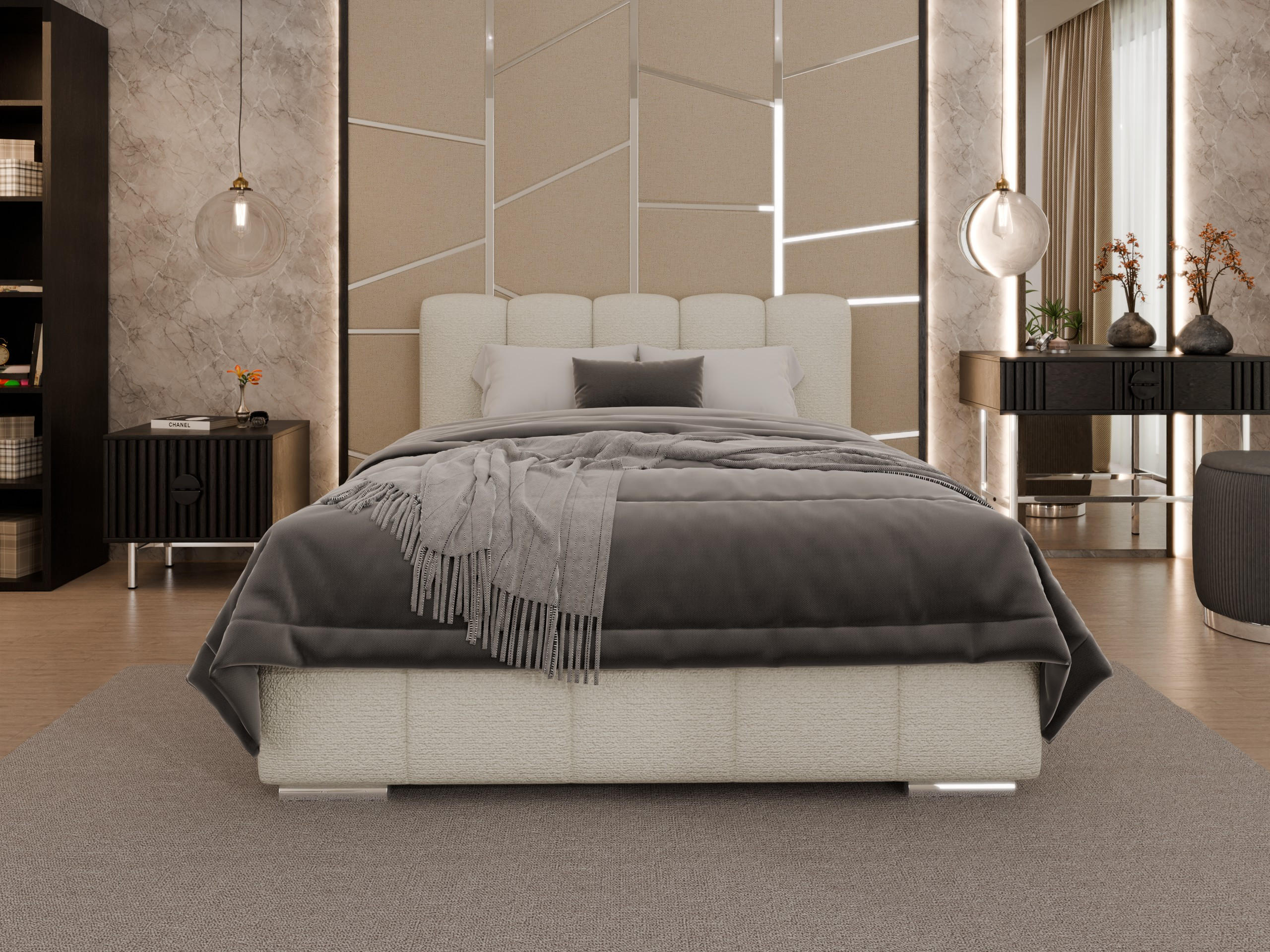 POLSTERBETT Zaira 140 x 200 cm mit Bettkasten und Lattenrost federkernmatratze 18cm - creme - Creme, Holz (140/200cm) - Panda Möbel