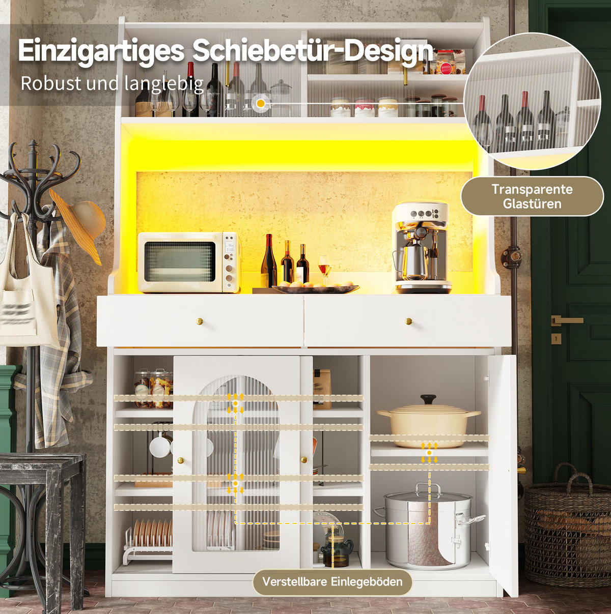 ANRICHTE 120/180/40 cm Weiß aus MDF und Holzwerkstoff mit LED-Beleuchtung - Weiß, Holzwerkstoff (40/180/120cm) - OKMYHOME